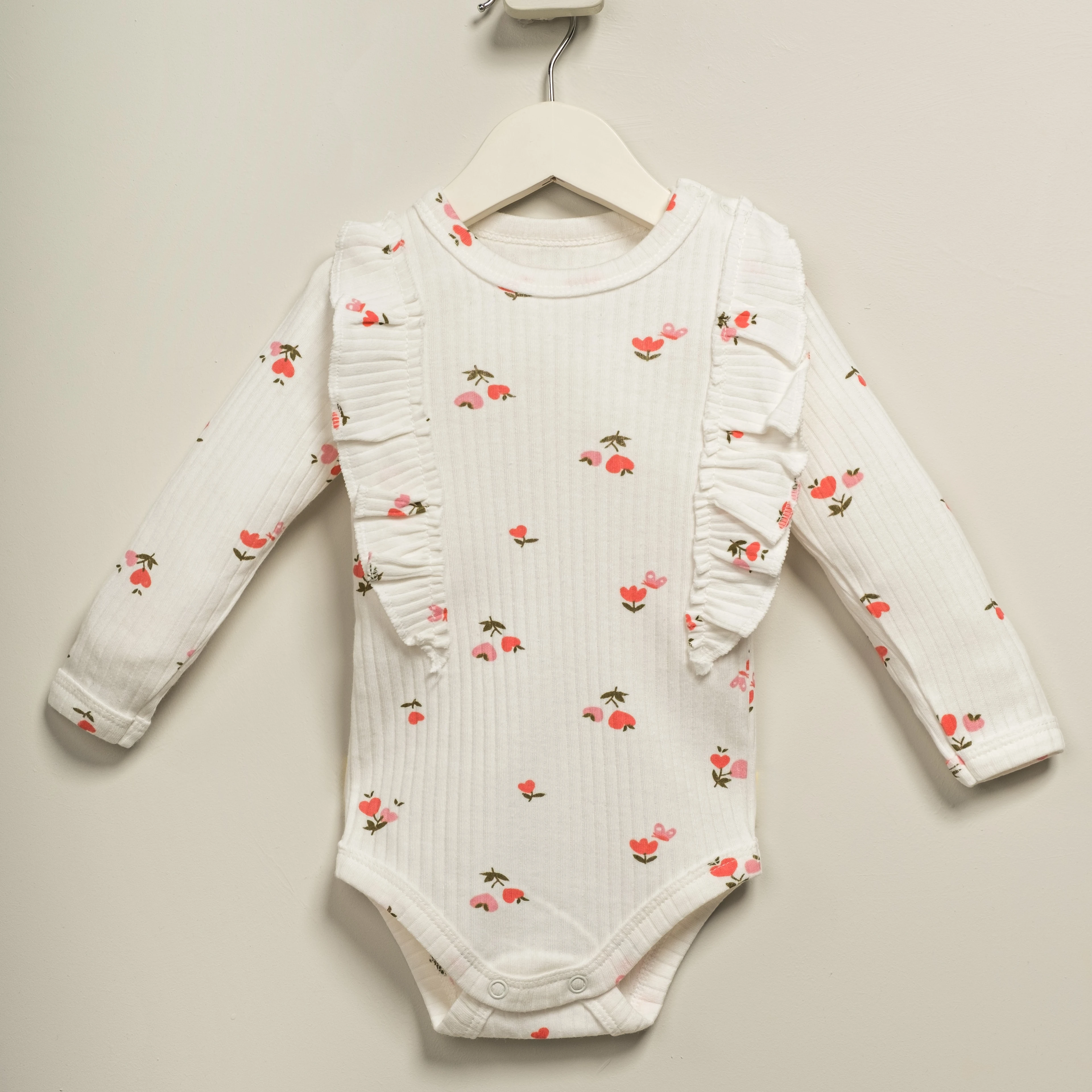 Fırfırlı Çiçek Desenli Uzun Kollu Kız Bebek Body | Bebek & Çocuk Giyim 