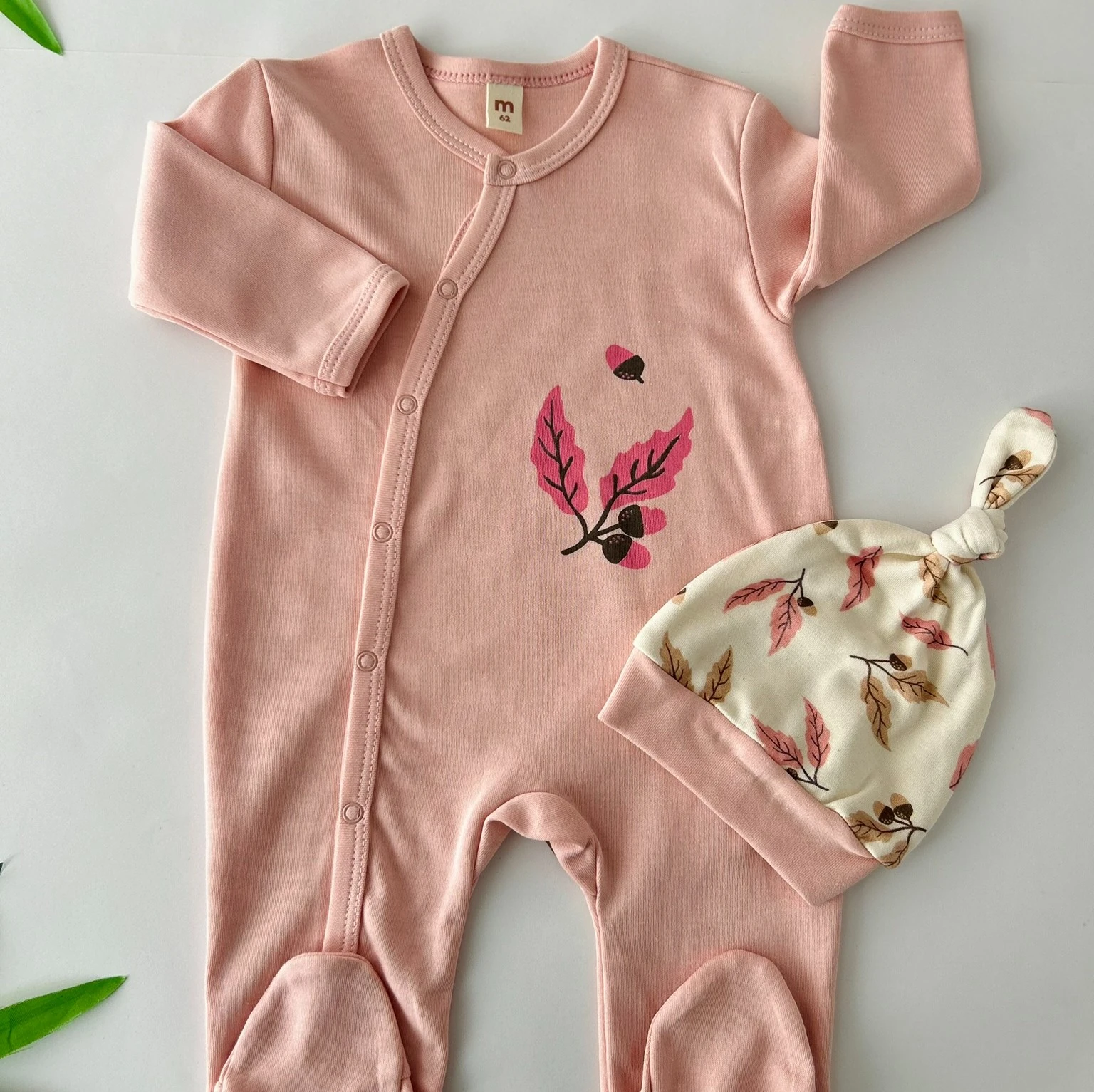 Yaprak Desenli 2'li Tulum Set | Kız Bebek Tulum | Yenidoğan & Bebek Giyim