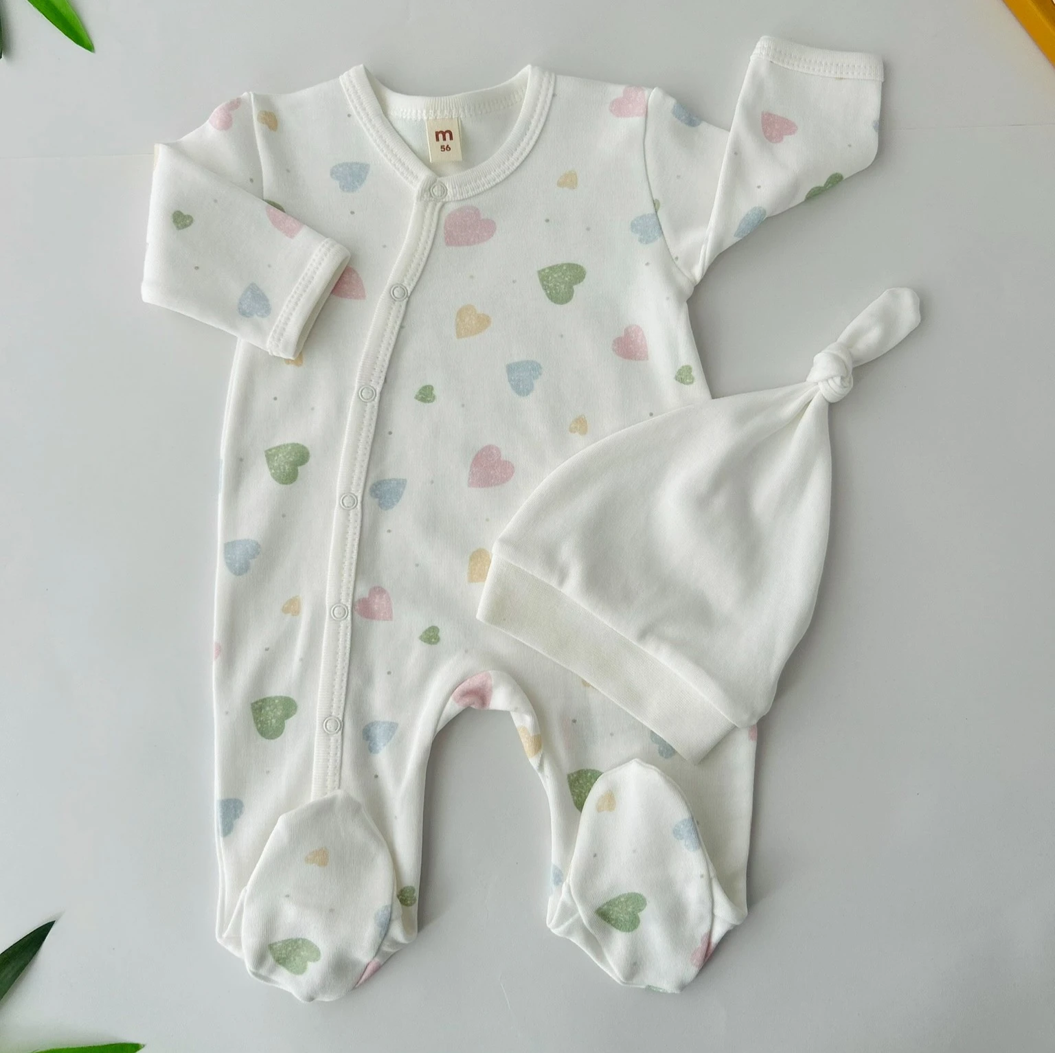 Renkli Kalp Desenli 2'li Tulum Set | Kız Bebek Tulum | Yenidoğan & Bebek Giyim