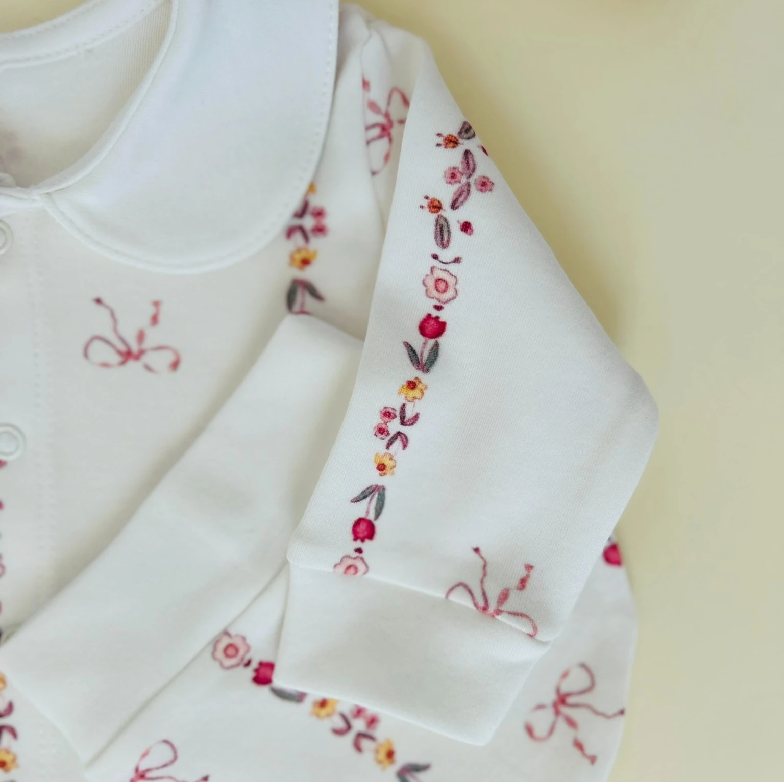 Çiçek - Fiyonk Desenli 2'li Tulum Set | Kız Bebek Tulum | Yenidoğan & Bebek Giyim