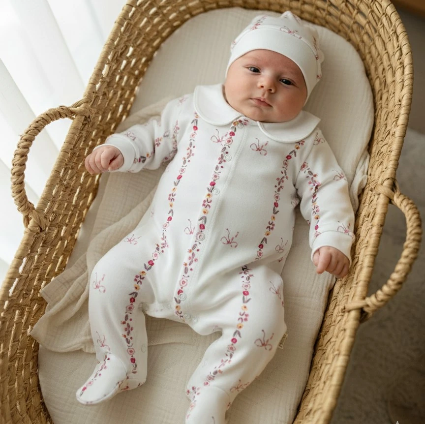 Çiçek - Fiyonk Desenli 2'li Tulum Set | Kız Bebek Tulum | Yenidoğan & Bebek Giyim