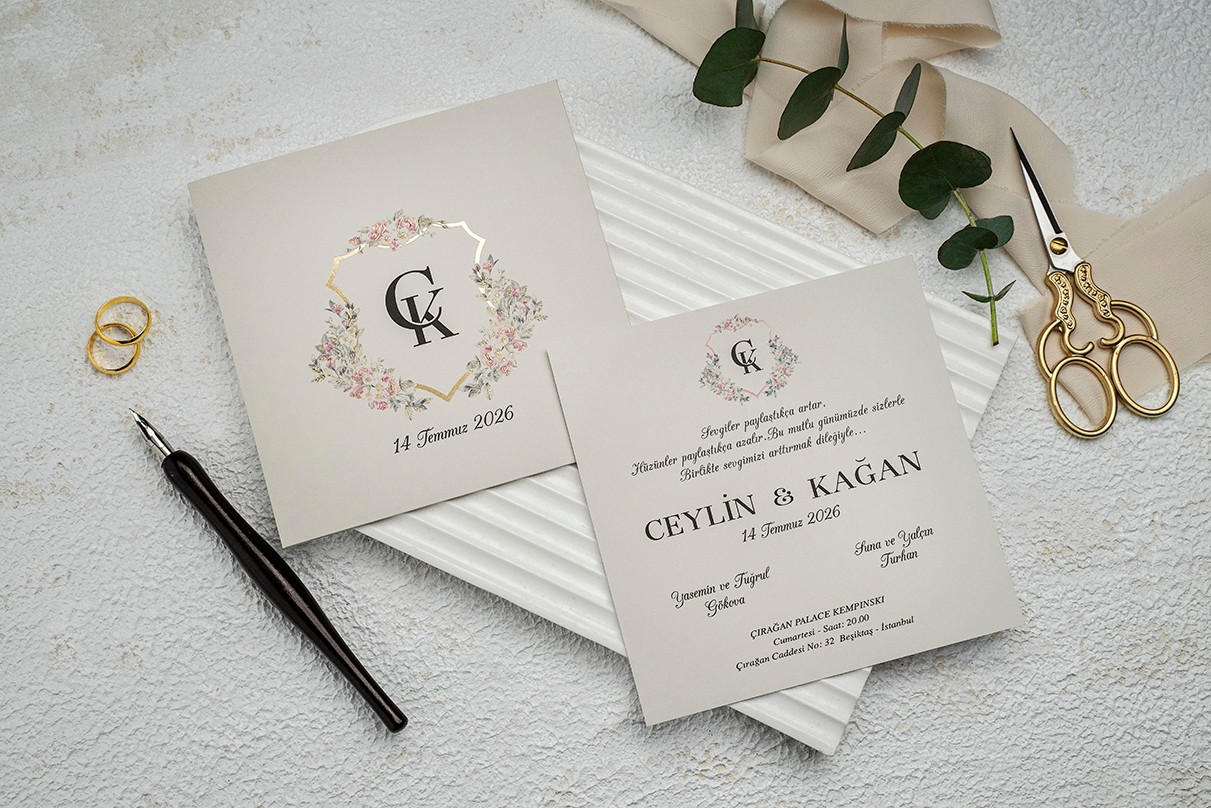 Kare Düğün Davetiyesi EE9289