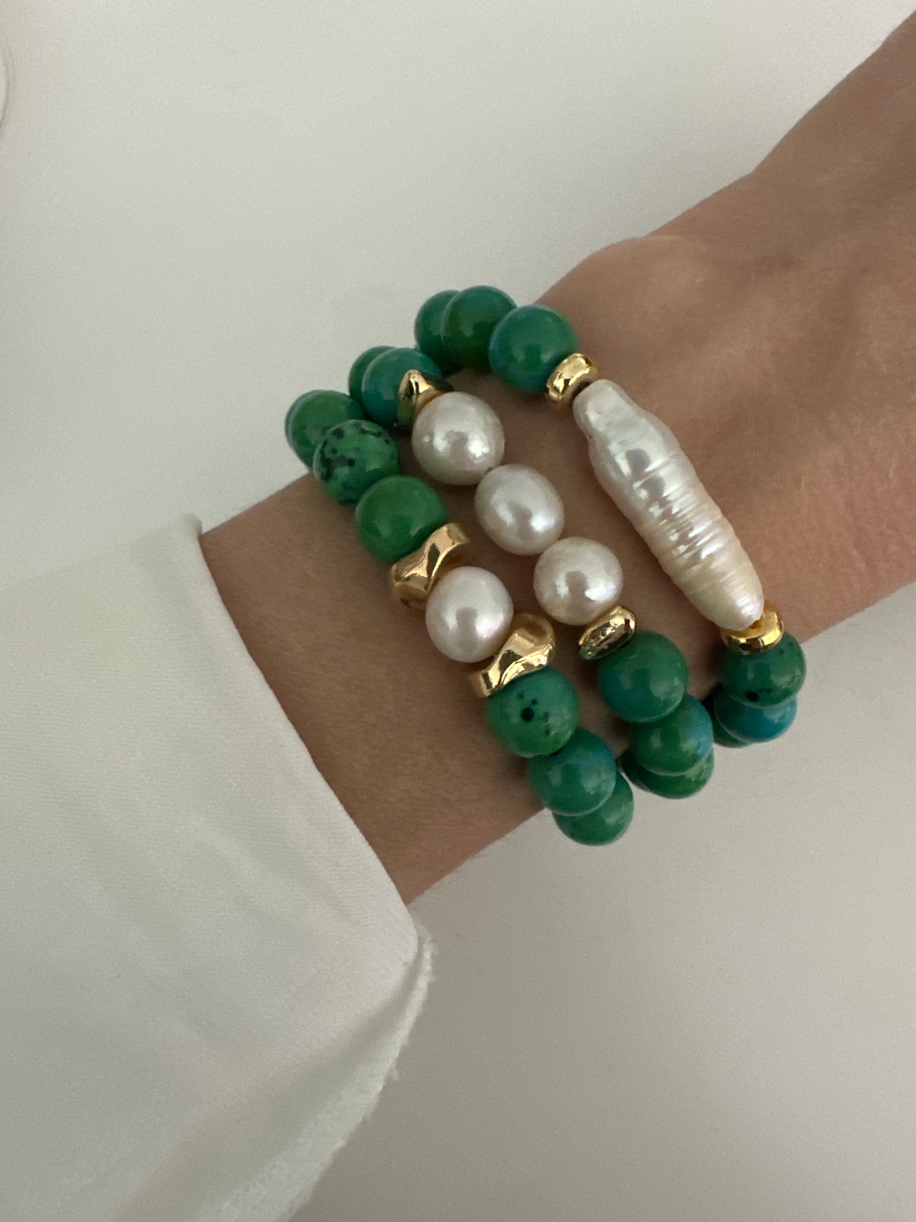 Doğal Turkuaz&İnci Bileklik