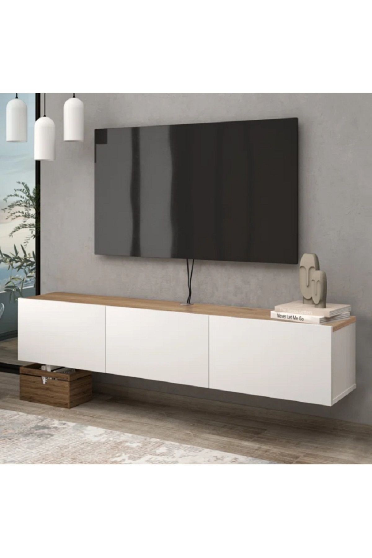 TV Ünitesi 150 cm Tv Sehpası 3 Kapaklı TV Dolabı - safir-beyaz