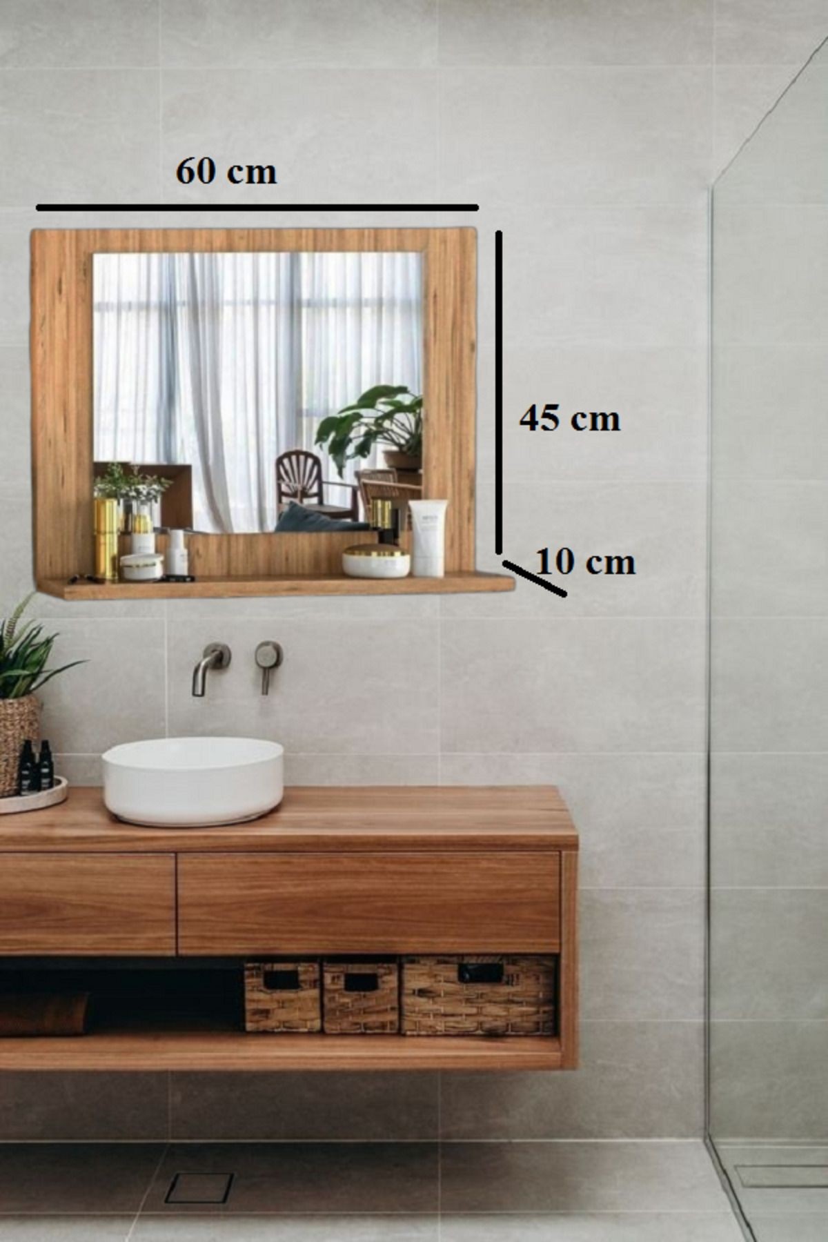 Atlantik Çam Banyo Aynası Lavabo Aynası Dekoratif Ayna 60x45 cm Yatay