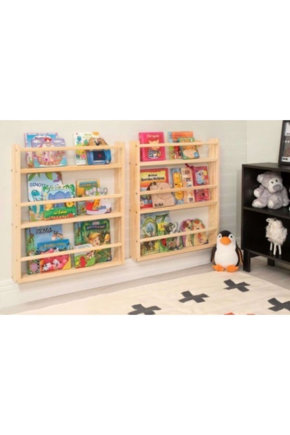 Doğal Ahşap Renk Montessori Kitaplık Çocuk Bebek Odası Duvar Rafı Ahşap Kitaplık Raf 1 Adet 105 Cm