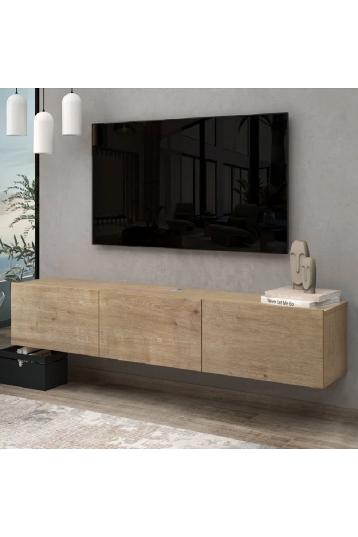 TV Ünitesi 150 cm Tv Sehpası 3 Kapaklı TV Dolabı - safir meşe