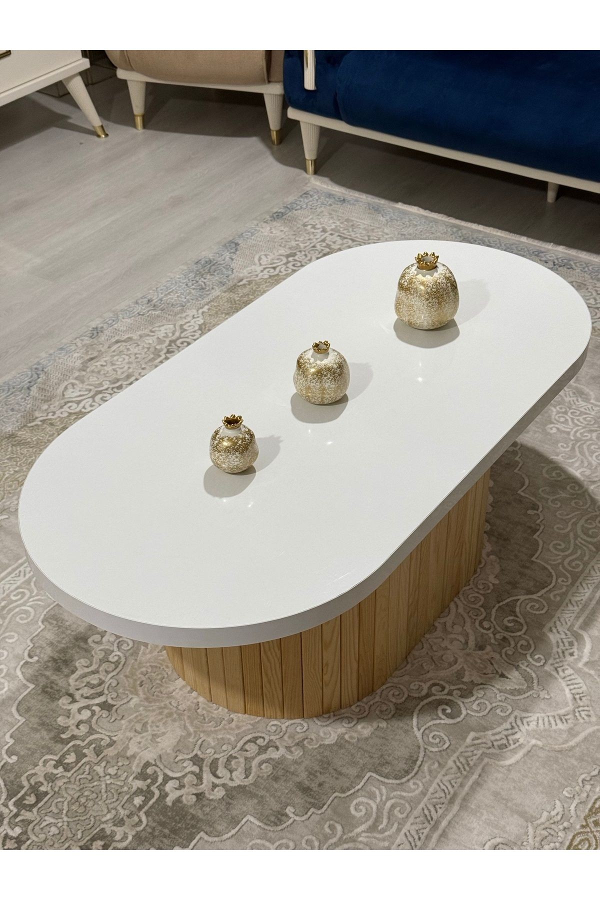 Oval Model 120x60 cm Doğal Ayak Kalın Kenarlı Orta Sehpa Ahşap Ayaklı