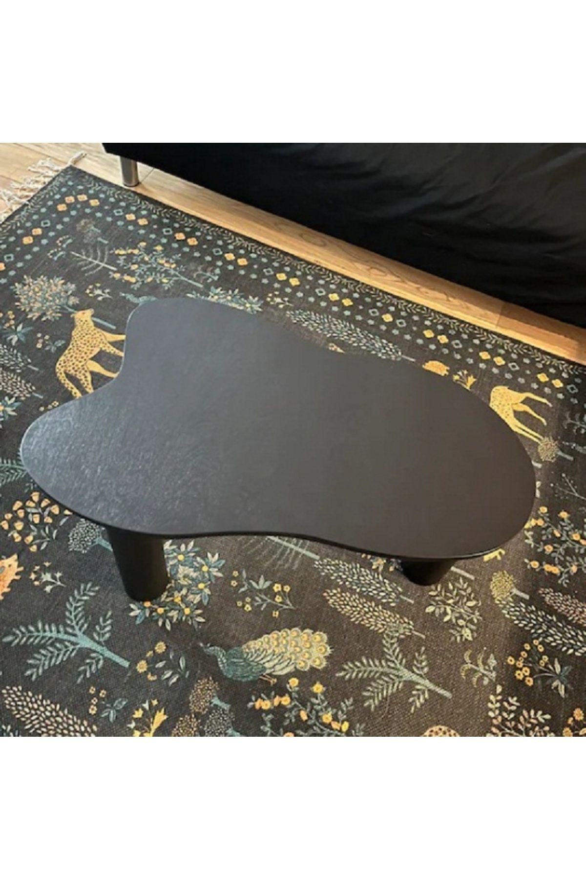 Asimetrik 90x90 cm Modern Ahşap Ayaklı Orta Sehpa - siyah