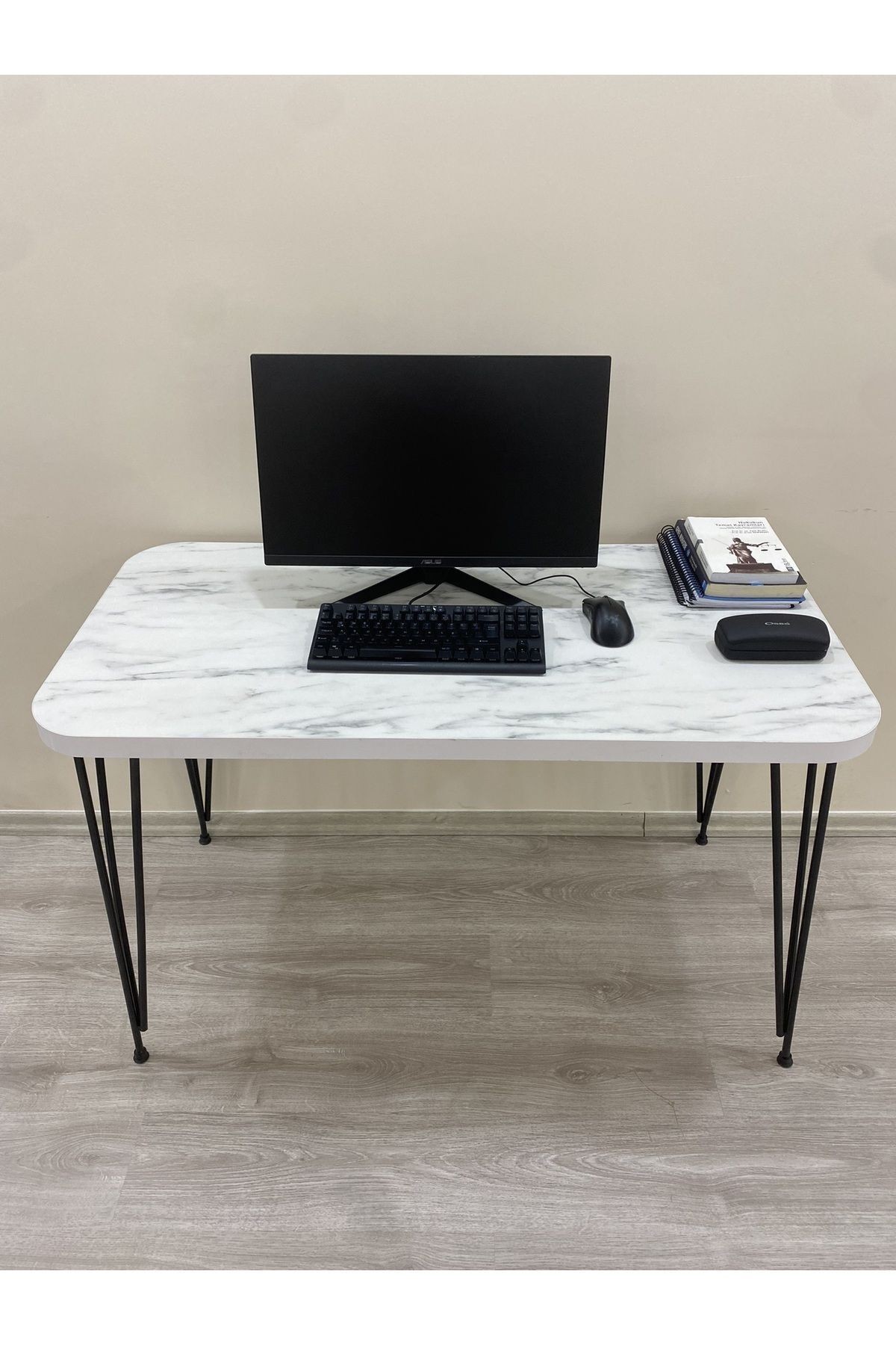Metal Ayaklı 120x59 cm Atlantik Çam Çalışma Masası Bilgisayar Masası - mermer desen