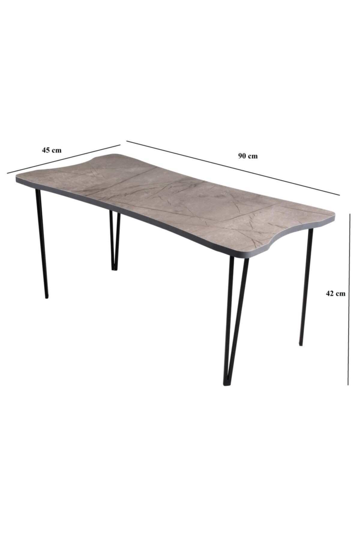 Mermer Desenli Metal Ayaklı Simetrik Orta Sehpa