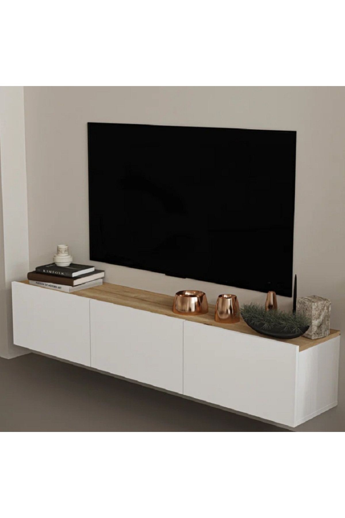 TV Ünitesi 120cm Tv Sehpası 3 Kapaklı TV Dolabı - safir-beyaz