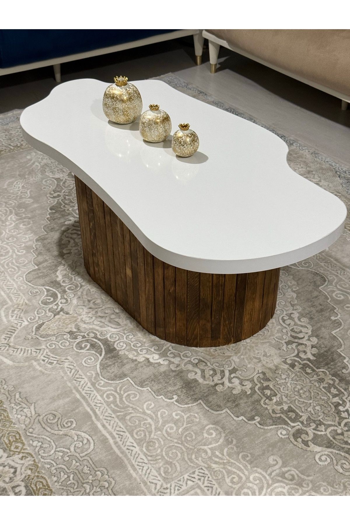 Asimetrik Bulut Model 120x60 cm Kalın Kenarlı Orta Sehpa - kahverengi̇