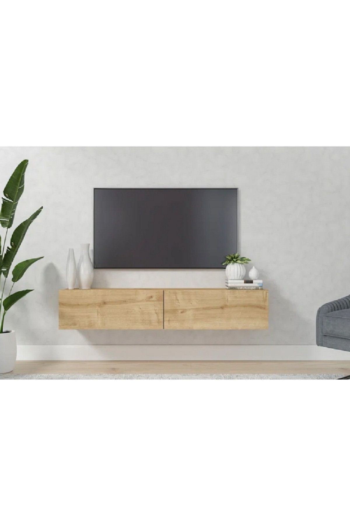 TV Ünitesi 150 cm Tv Sehpası 2 Kapaklı TV Dolabı - safir meşe