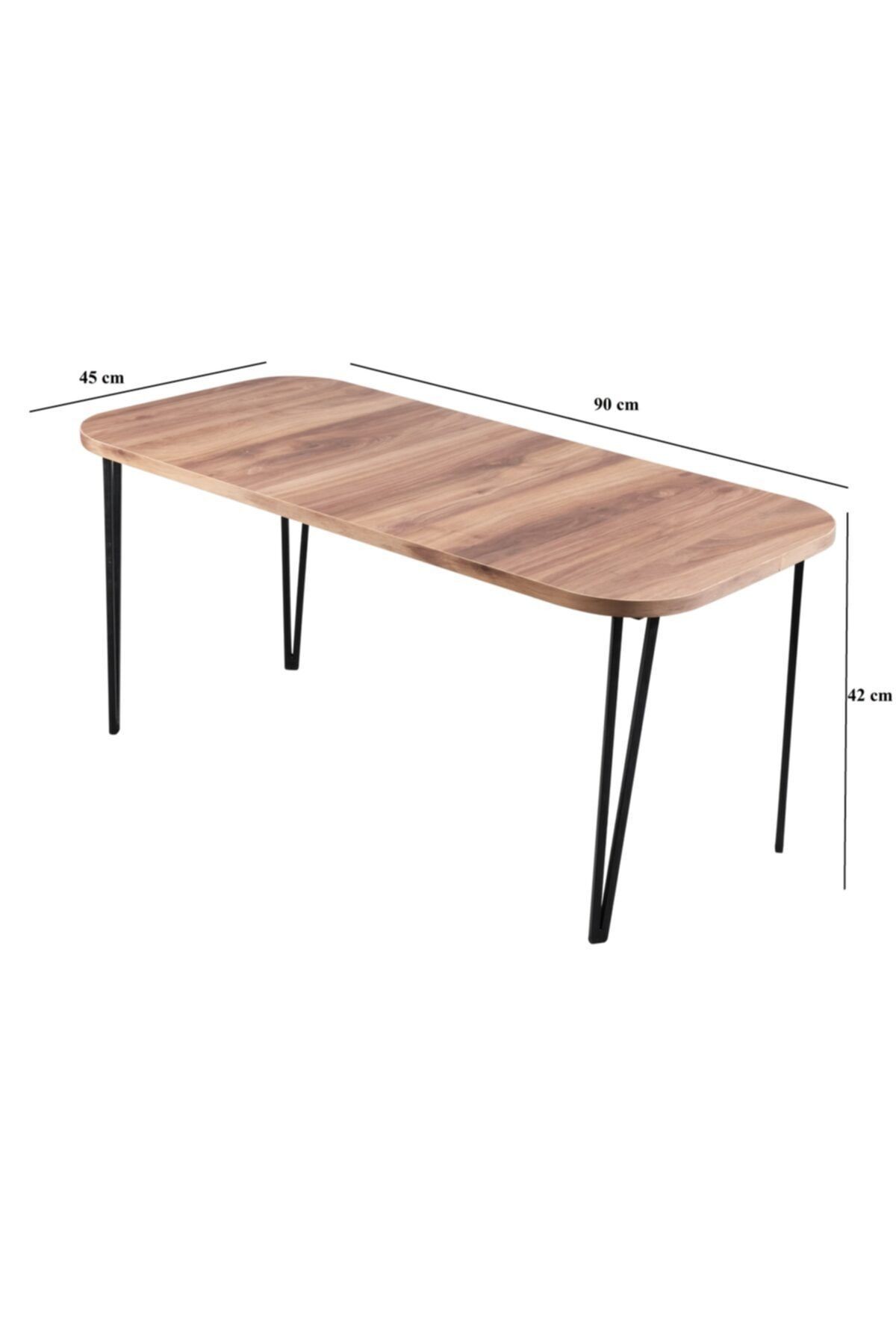Orta Sehpa Ahşap Desenli Metal Ayaklı Oval Kemençe Orta Sehpa