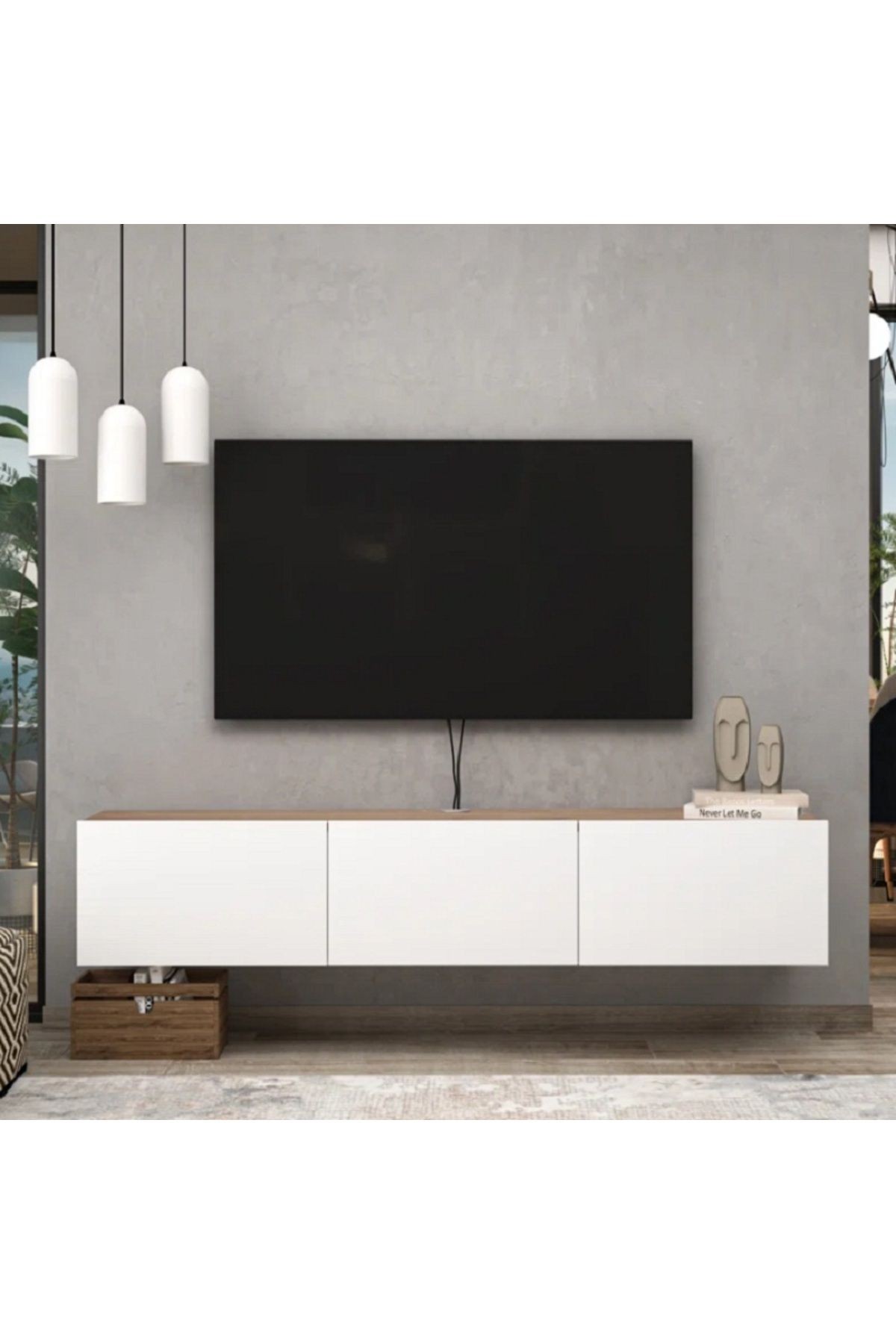 TV Ünitesi 180 cm Tv Sehpası 3 Kapaklı TV Dolabı - safir-beyaz