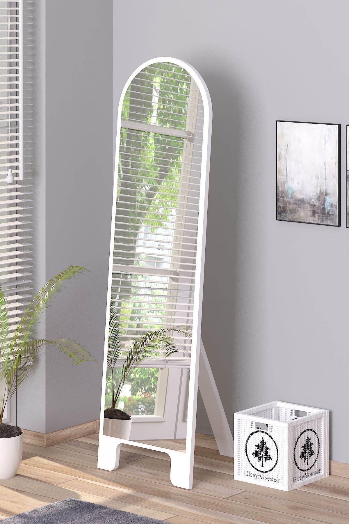 Beyaz 150X43 cm Ayaklı Tek Kubbeli Salon Antre Çocuk Odası Banyo WC Yatak Odası Boy Aynası - beyaz