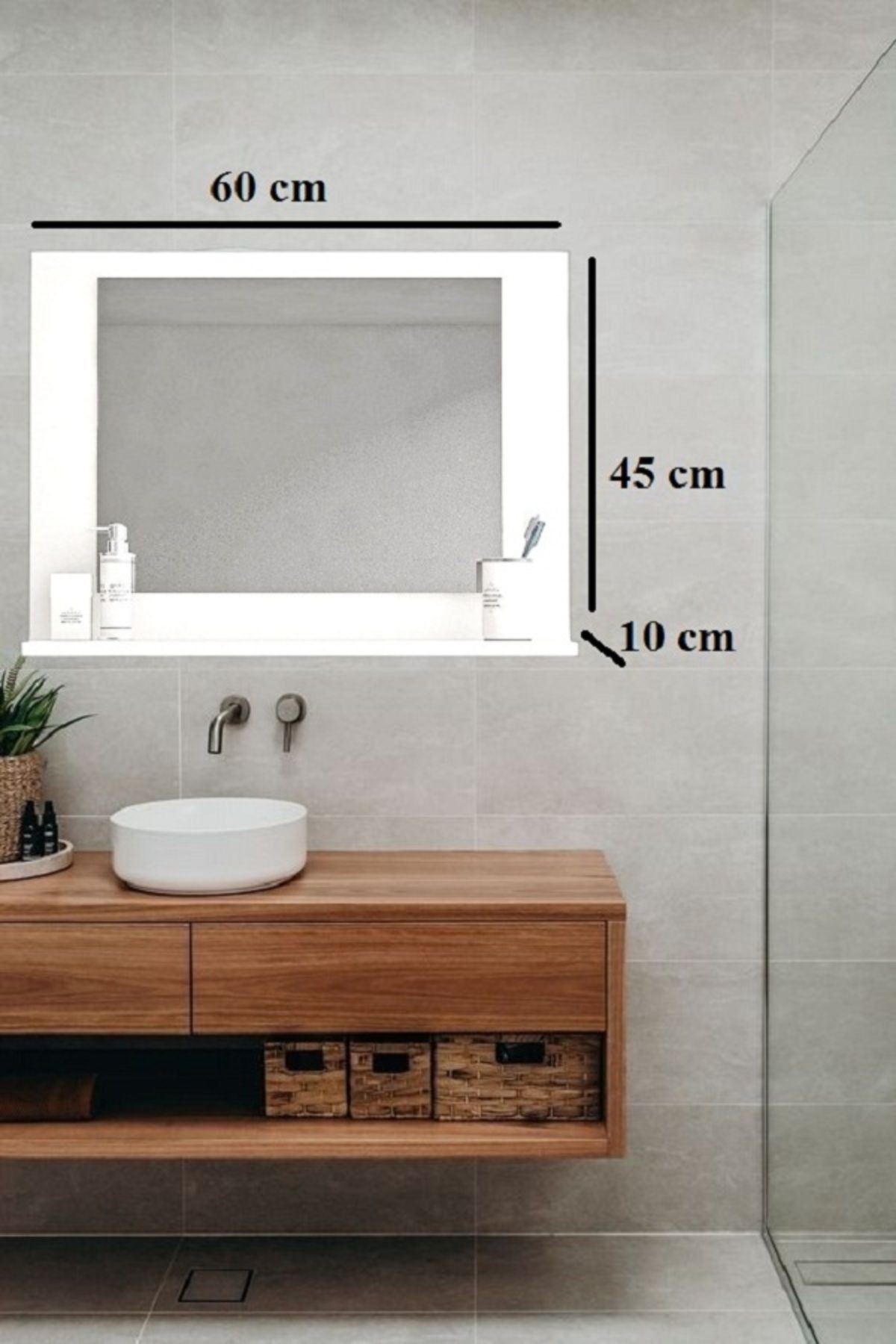 Beyaz Banyo Aynası Lavabo Aynası Dekoratif Ayna 60x45 cm Yatay