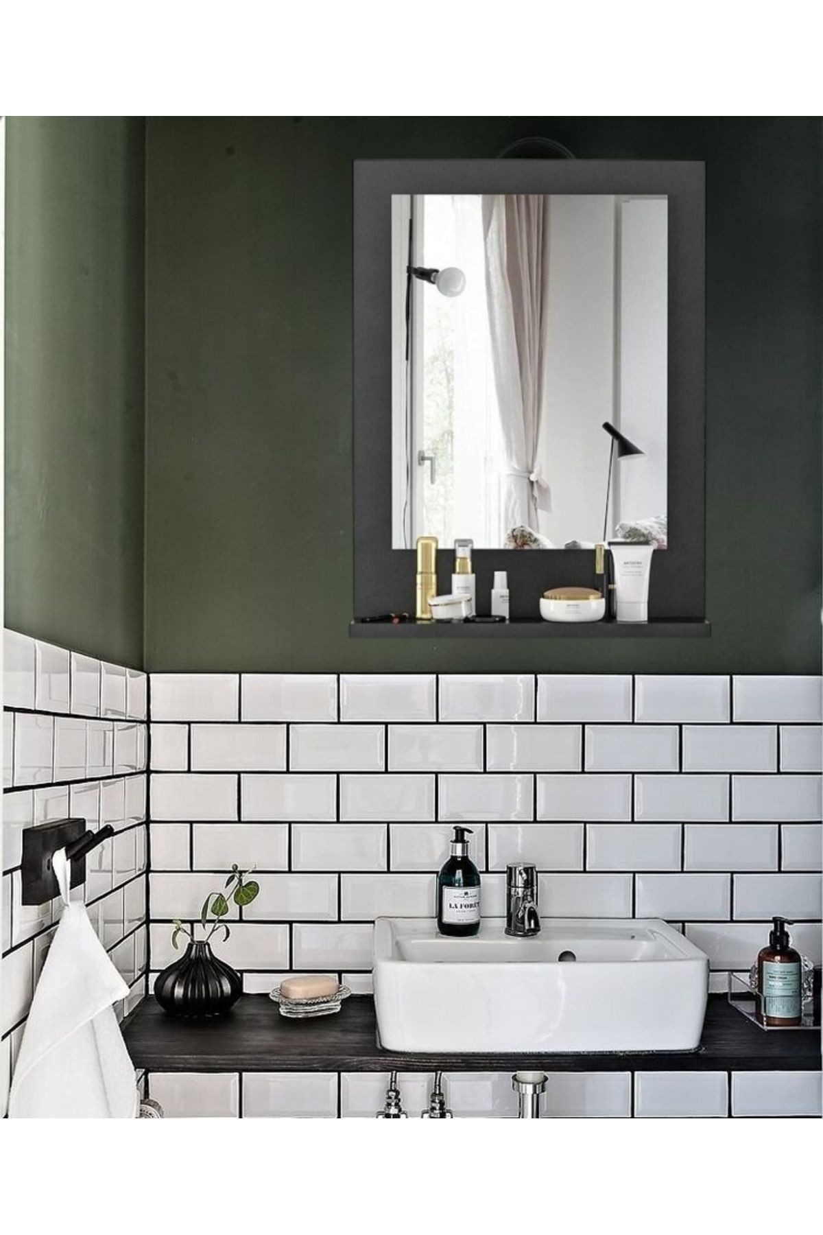 Siyah Banyo Aynası Lavabo Aynası Dekoratif Ayna 60x45 cm Dikey
