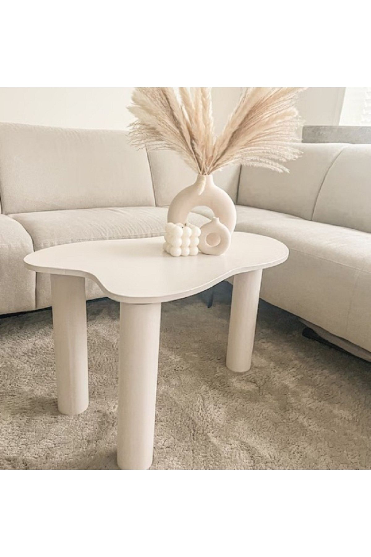 Asimetrik 90x90 cm Modern Ahşap Ayaklı Orta Sehpa - beyaz