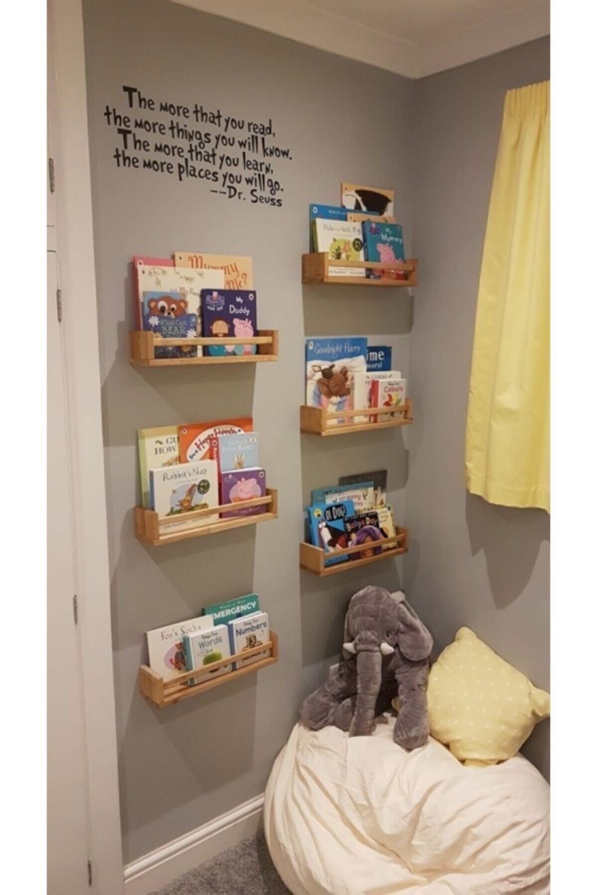 Montessori Kitaplık Çocuk Bebek Odası Duvar Rafı Ahşap Kitaplık Raf 3 Adet 50 Cm