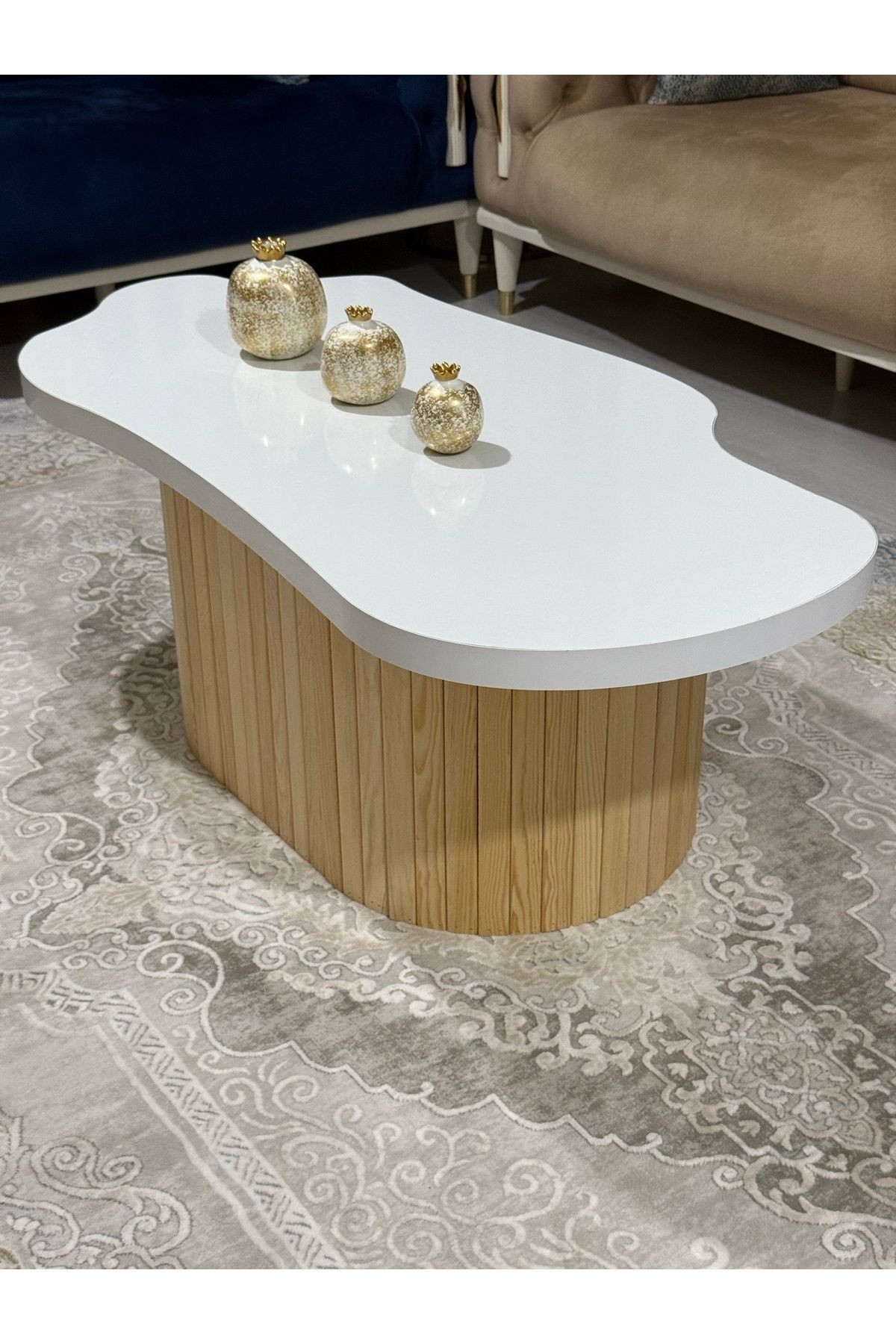 Asimetrik Bulut Model 120x60 cm Kalın Kenarlı Orta Sehpa - doğal
