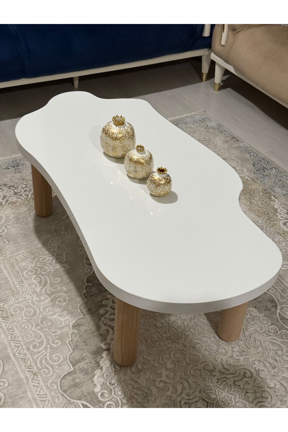Asimetrik Bulut Model 120x60 cm Kalın Kenarlı Orta Sehpa - beyaz
