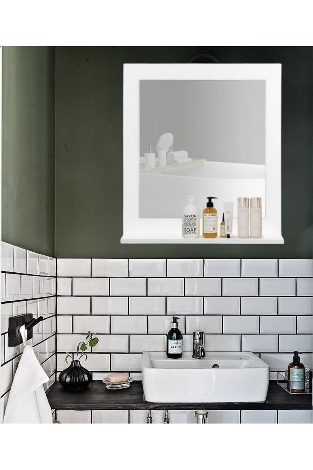 Beyaz Banyo Aynası Lavabo Aynası Dekoratif Ayna 60x45 cm Dikey