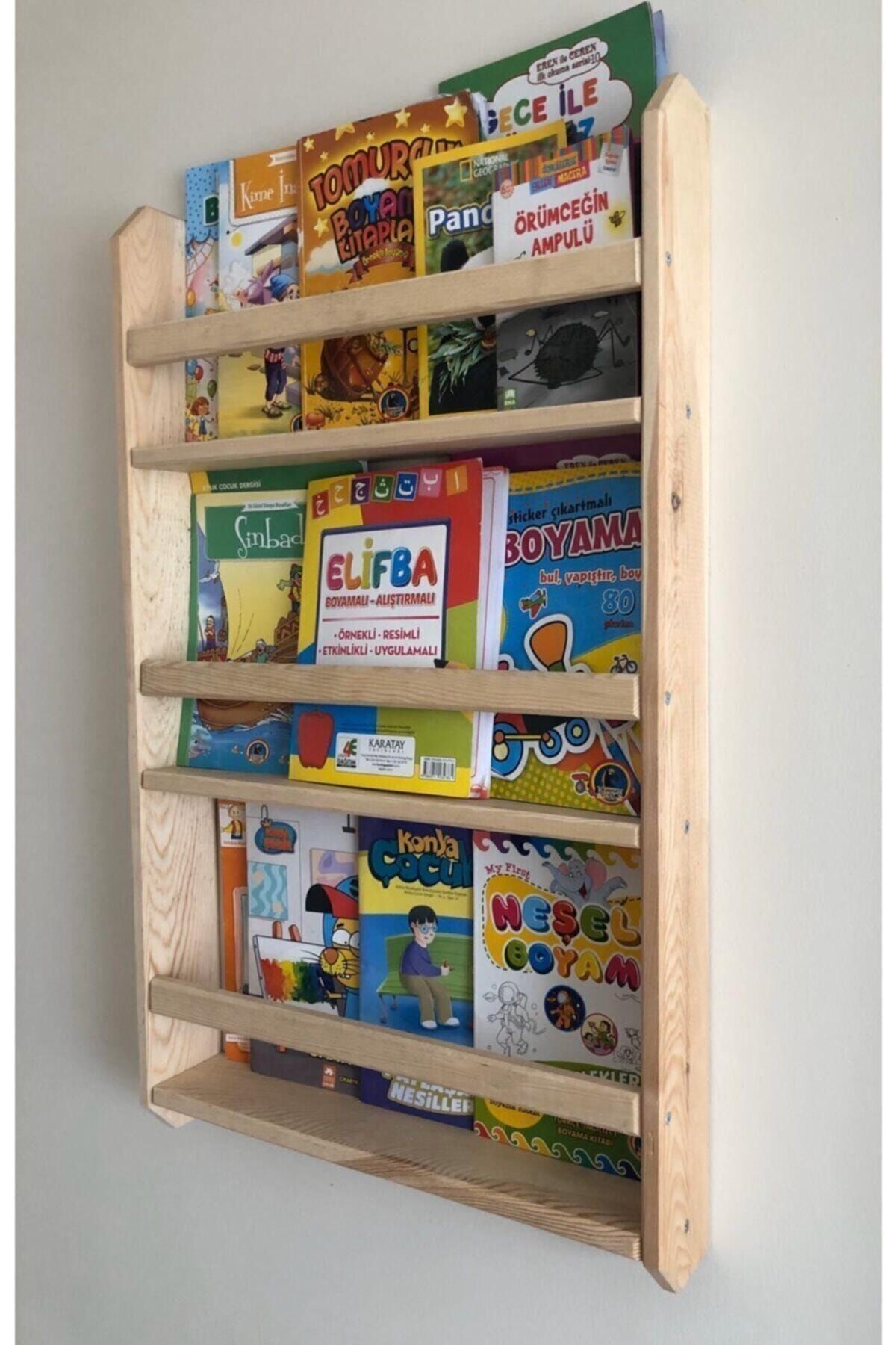 Doğal Ahşap Rengi   Ahşap Montessori Ahşap Duvar Rafı Dekoratif Raf 90 cm