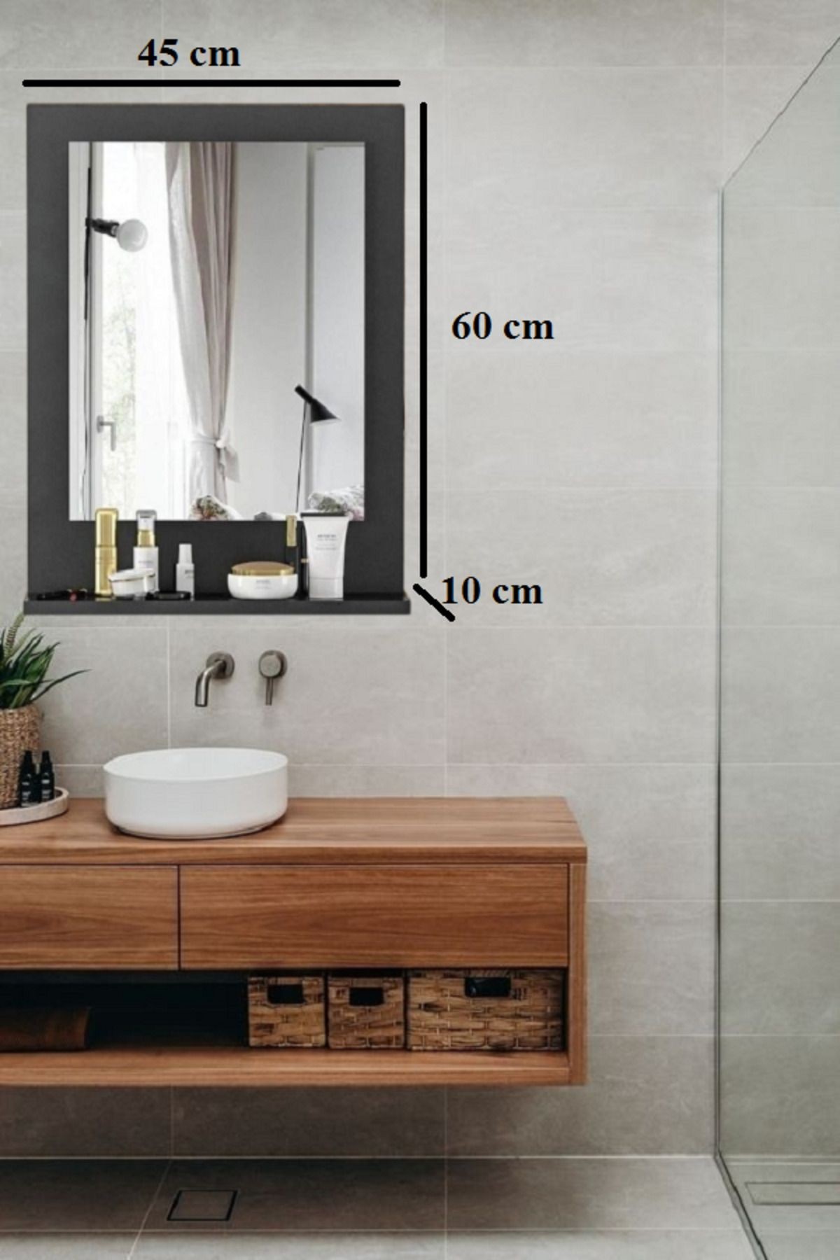 Siyah Banyo Aynası Lavabo Aynası Dekoratif Ayna 60x45 cm Dikey