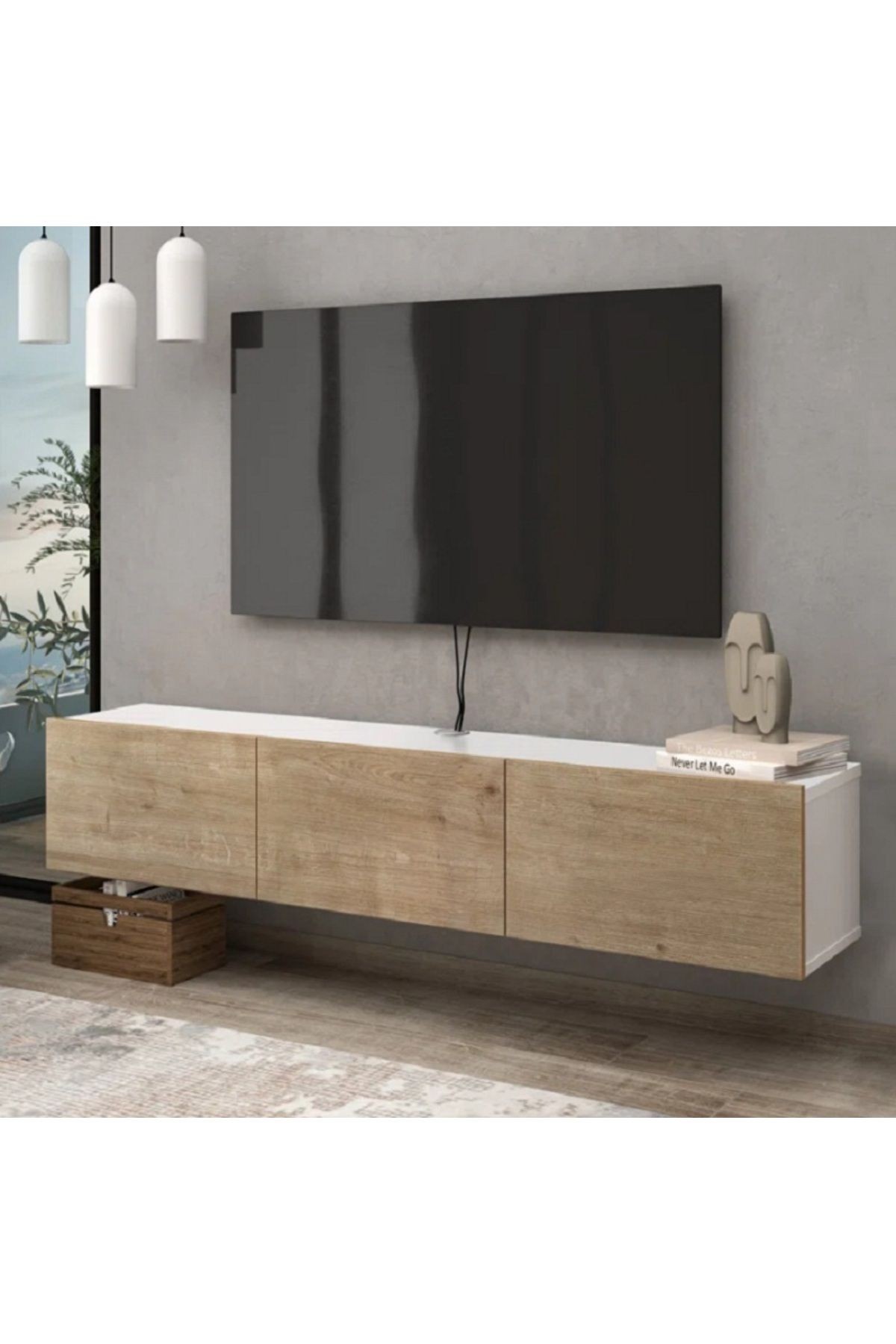 TV Ünitesi 150 cm Tv Sehpası 3 Kapaklı TV Dolabı - beyaz-safir