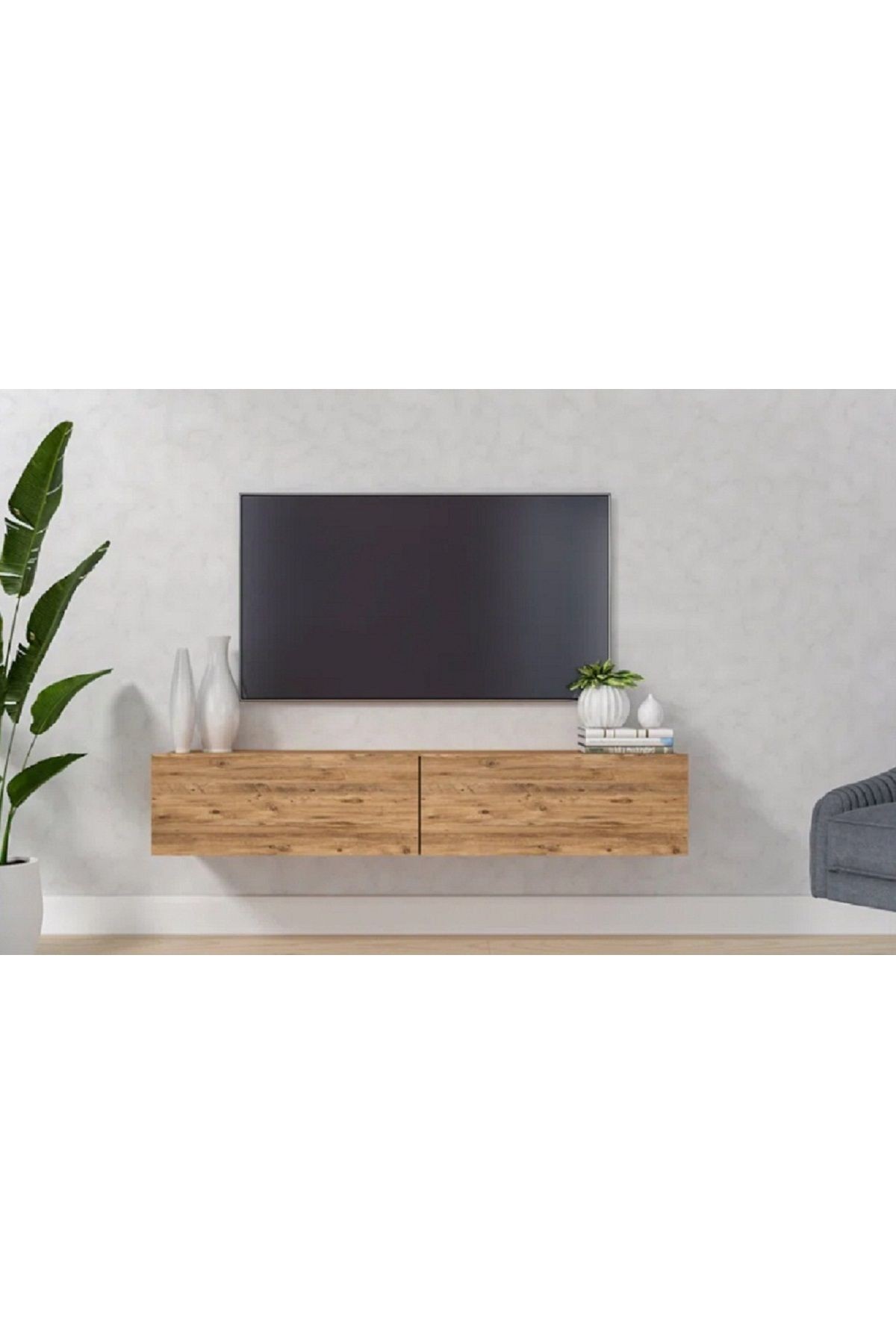 TV Ünitesi 150 cm Tv Sehpası 2 Kapaklı TV Dolabı - atlantik çam