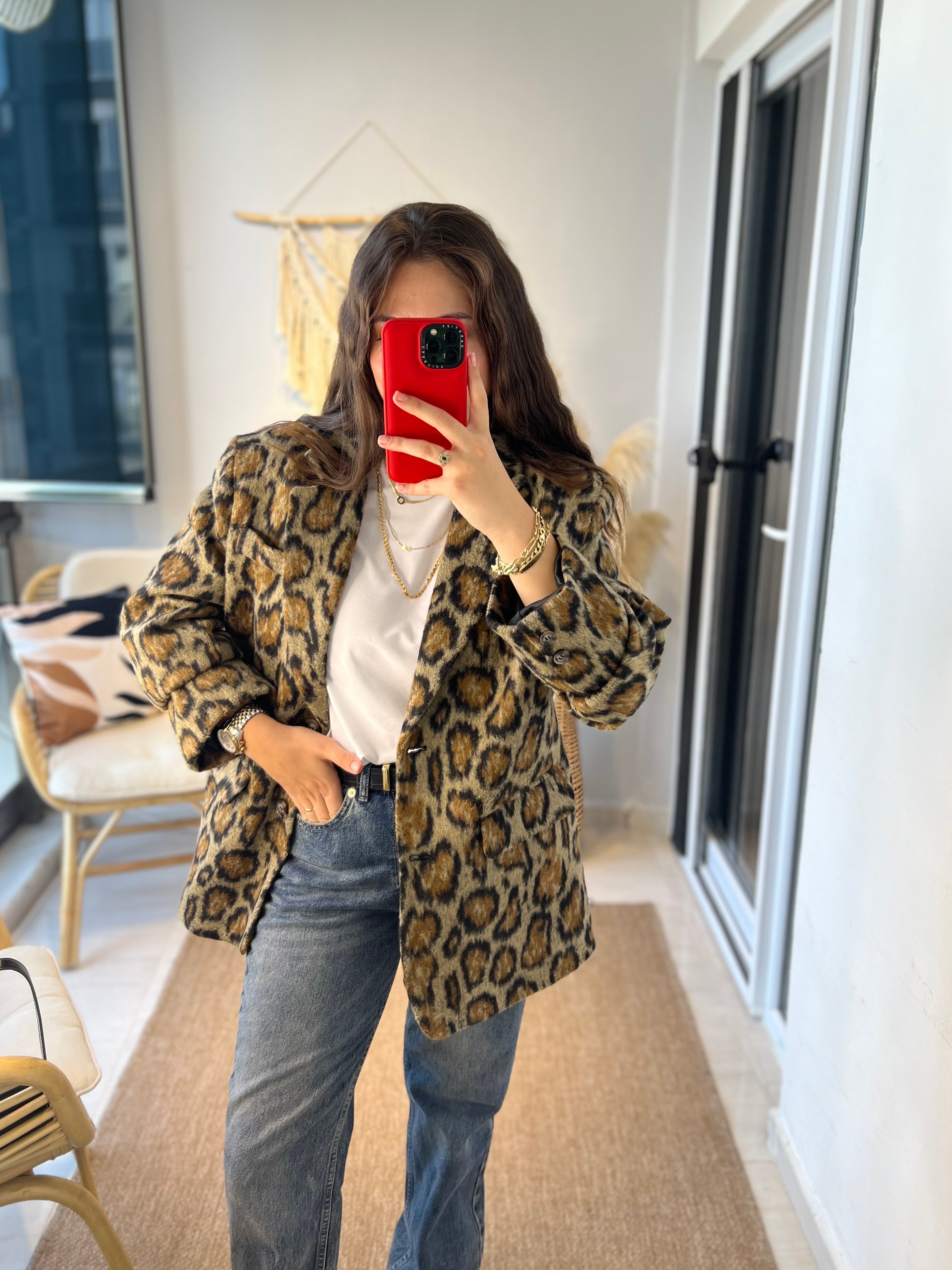 Leopar Kaşe Blazer Ceket