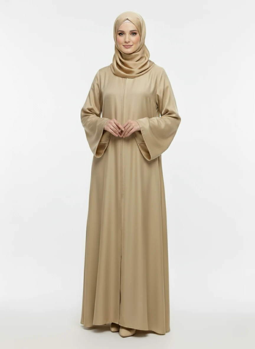 Zeren Abaya Gizli Fermuar %100 İpek Cupra Kumaş