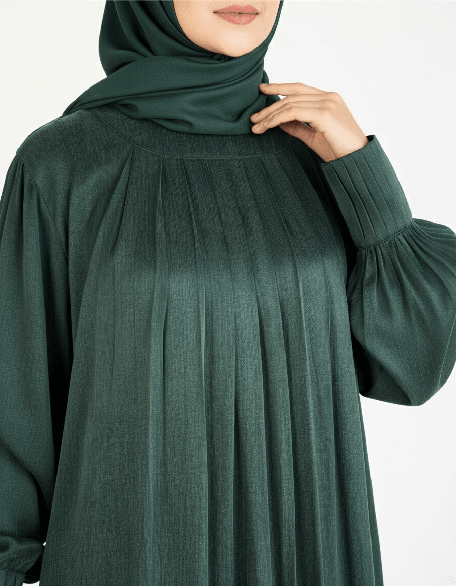 Luna Elbise Göğüs Pileli %100 İpek Cupra Kumaş 