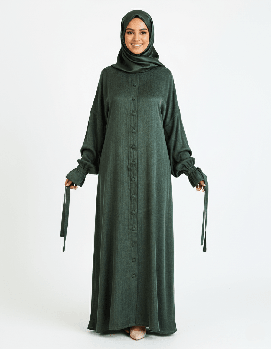 Safir Boydan Düğme Ferace %100 İpek Cupra Kumaş