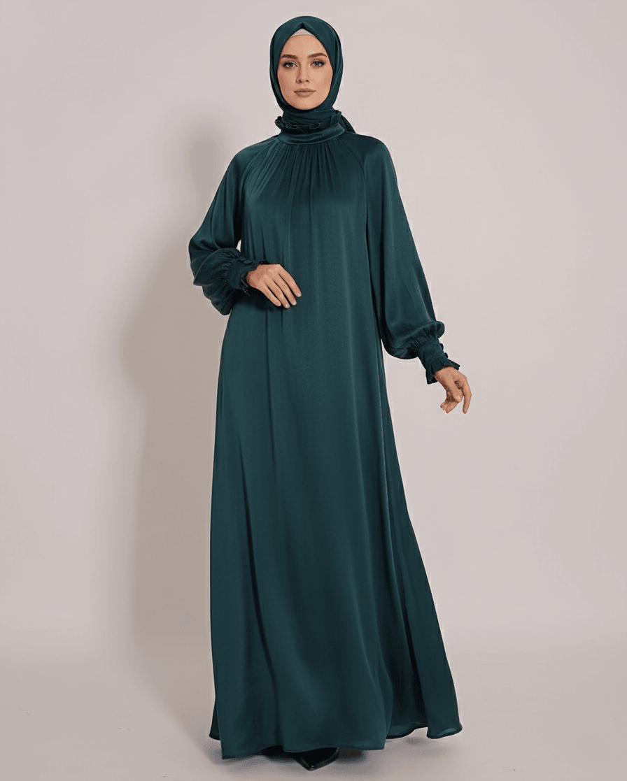 Eflin Elbise Çiçek yaka Çiçek manşet %100 İpek Cupra Elbise