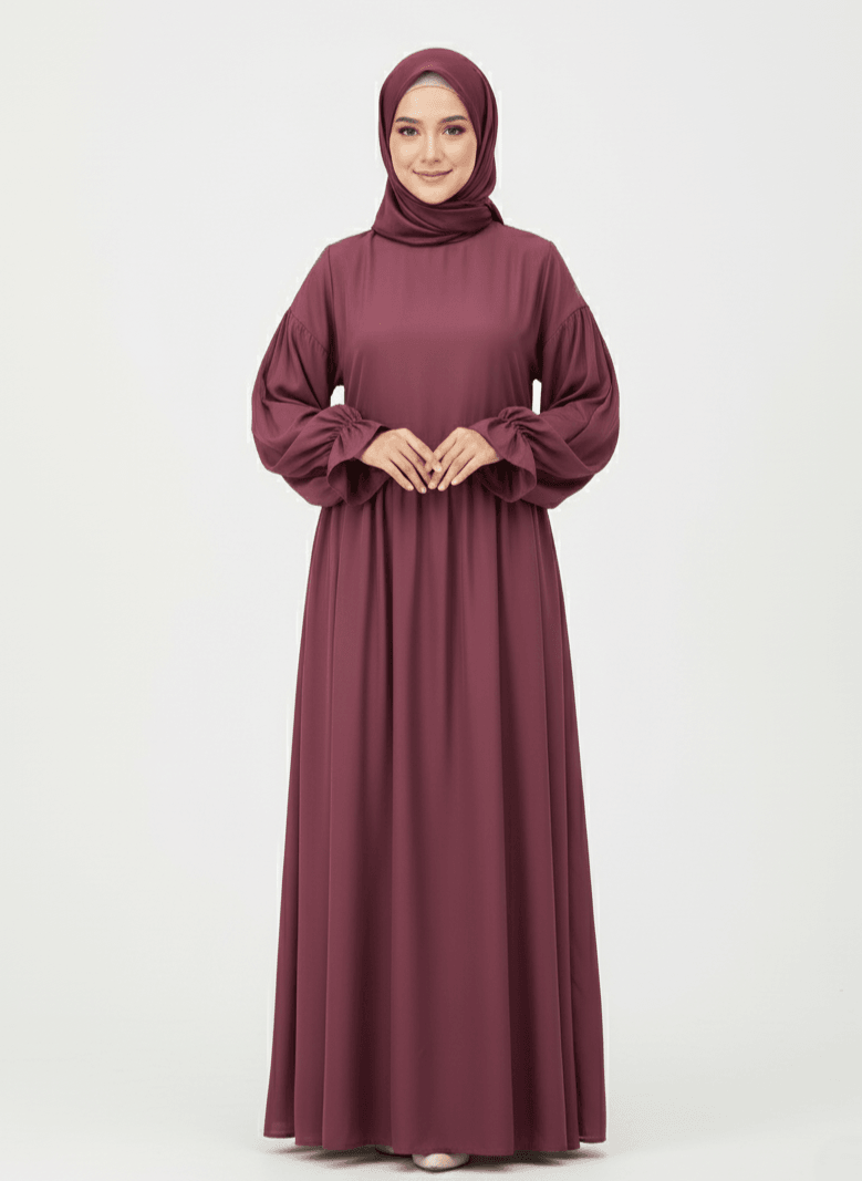 Sultan Elbise Gizli Cep Sırt gizli Fermuar Medine İpeği Elbise - Gül Kurusu