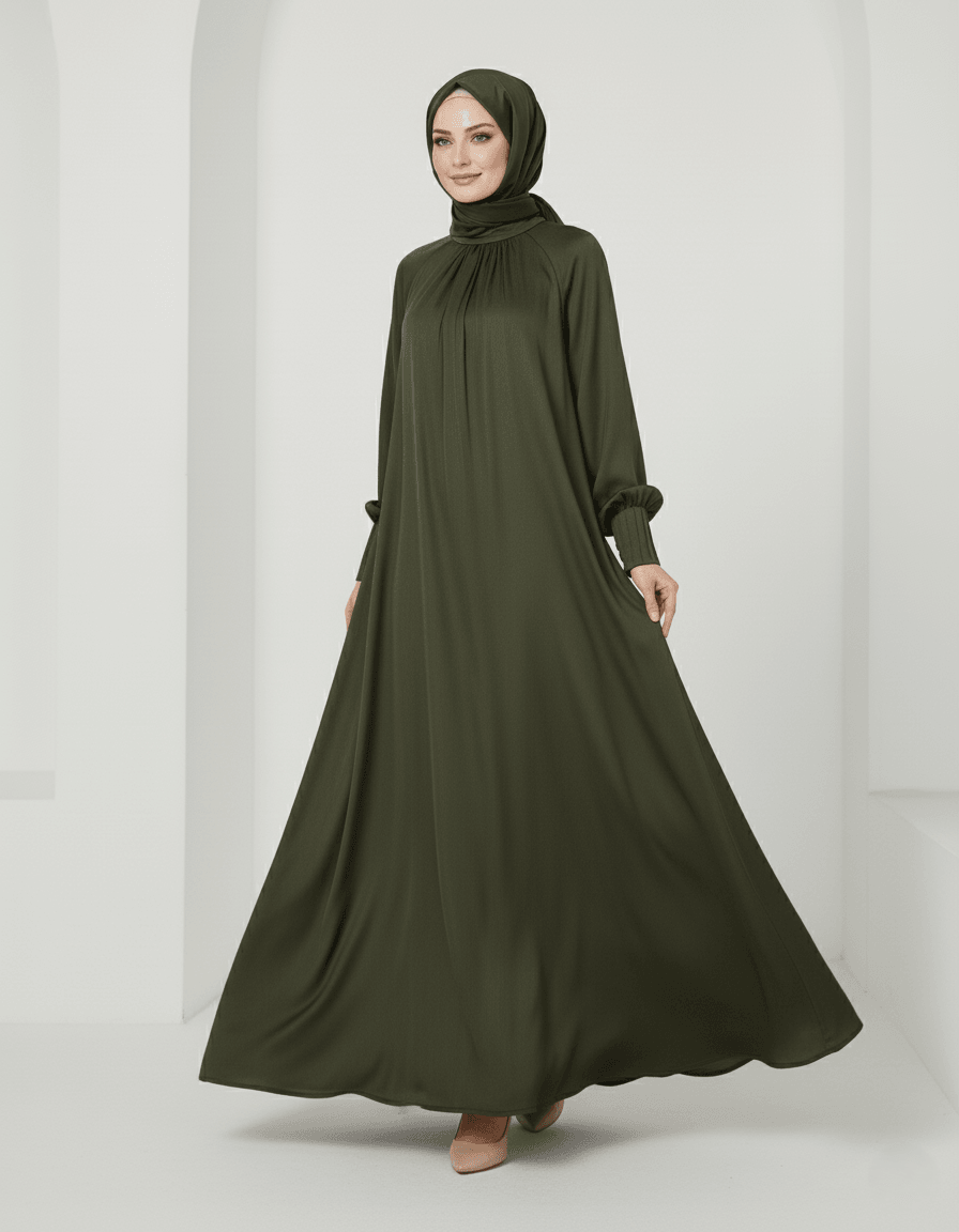 Eflin Elbise düz yaka %100 İpek Cupra Kumaş