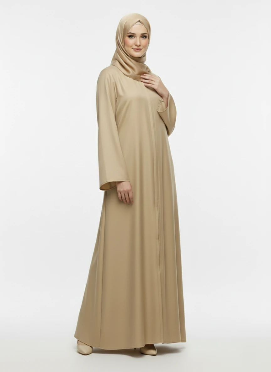 Zeren Abaya Gizli Fermuar %100 İpek Cupra Kumaş