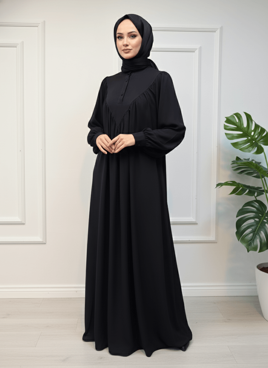 Rana Model Gizli Cep Mısır Medine İpeği Kumaş - Siyah