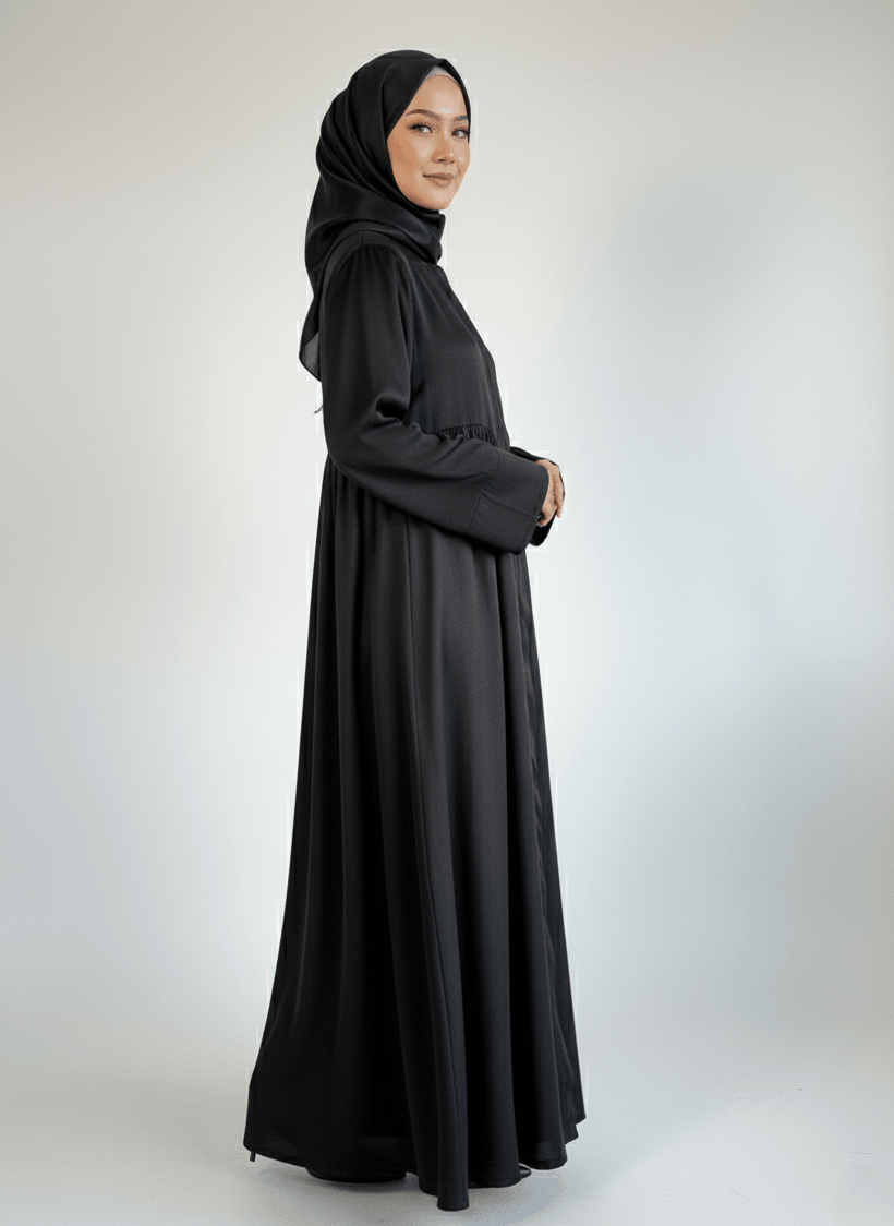 Sultan Gizli Fermuar Ferace %100 İpek Cupra Kumaş