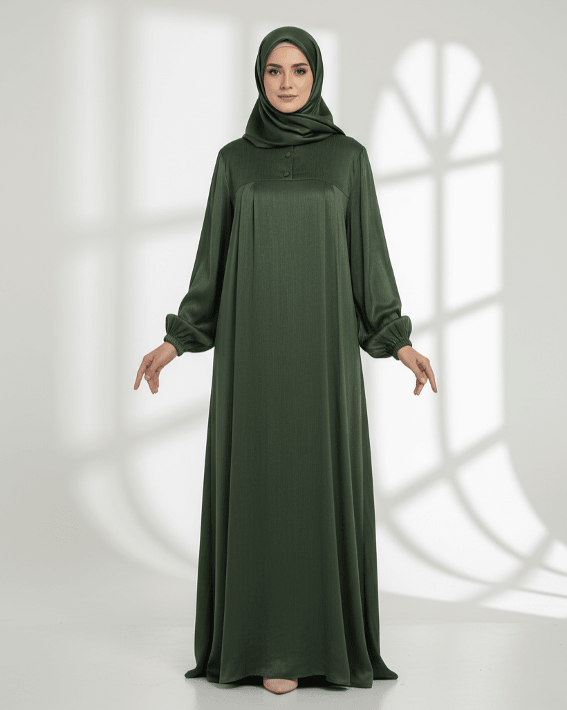 Lalegül Elbise Göğüs üstü düz roba 3 düğmeli %100 İpek Cupra Kumaş