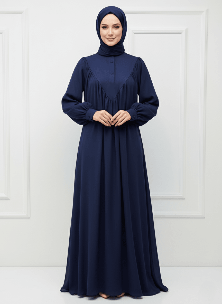 Rana Model Gizli Cep Mısır Medine İpeği Kumaş - Lacivert