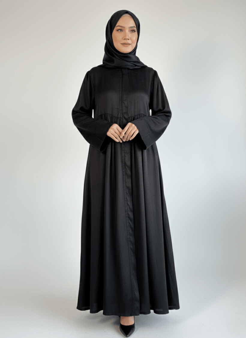 Sultan Gizli Fermuar Ferace %100 İpek Cupra Kumaş