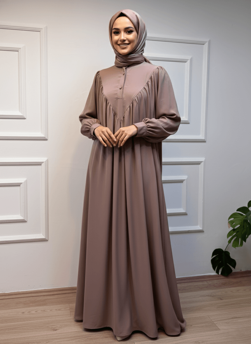 Rana Model Gizli Cep Mısır Medine İpeği Kumaş - Bej