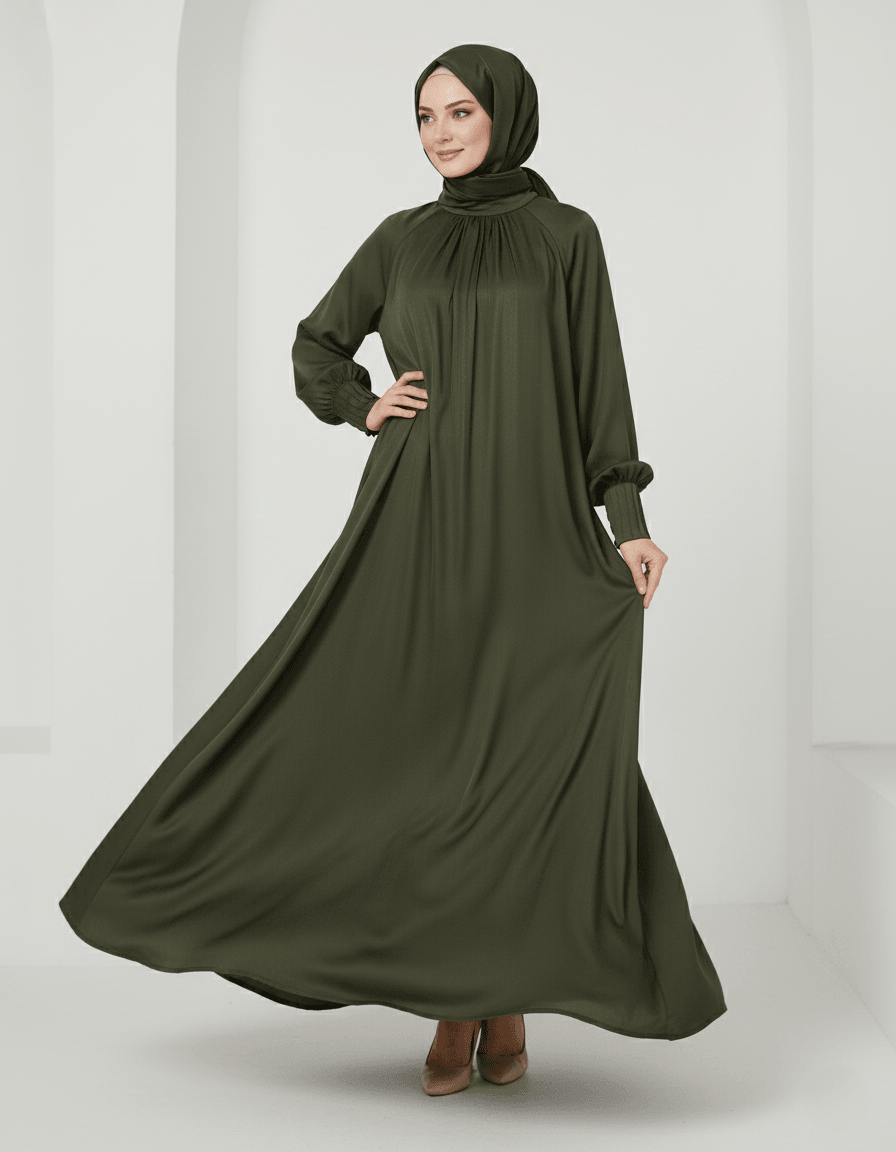 Eflin Elbise düz yaka %100 İpek Cupra Kumaş