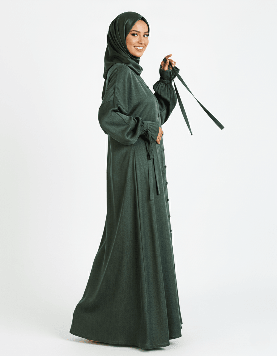 Safir Boydan Düğme Ferace %100 İpek Cupra Kumaş