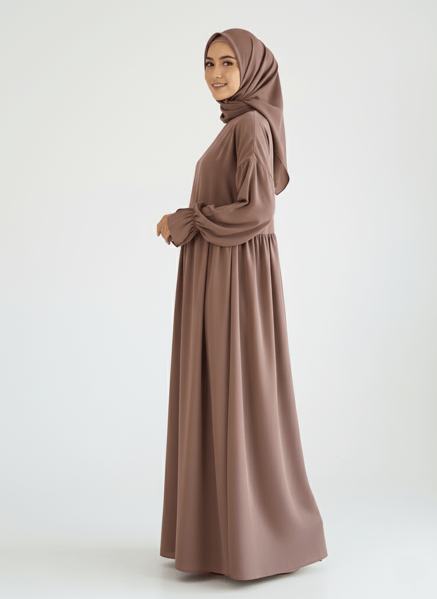 Sultan Elbise Gizli Cep Sırt gizli Fermuar Medine İpeği Elbise - Bej