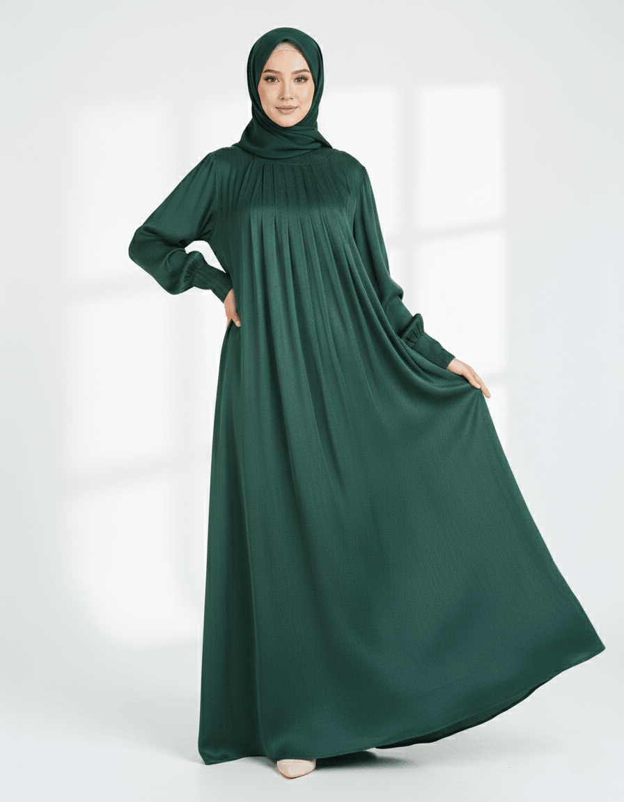 Luna Elbise Göğüs Pileli %100 İpek Cupra Kumaş 